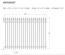 Ornamental Steel Spear Top 8' Wide x 6' Tall 3-Rail Fence Panel with 3-7/8" Air Space