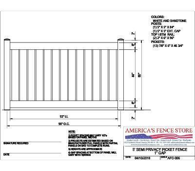 AFC-006   5' Tall x 8' Wide Semi Private Fence with 1